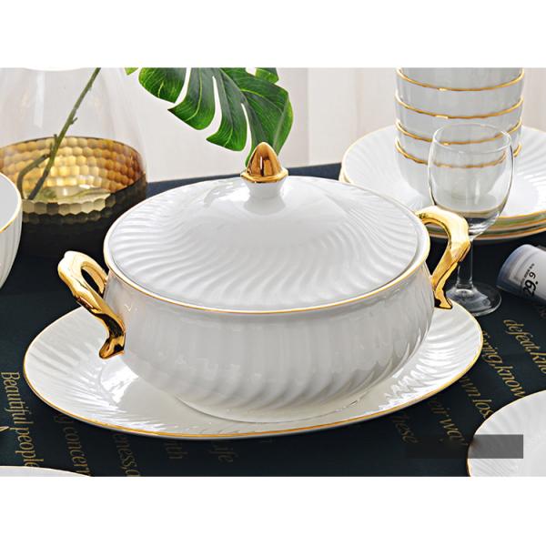 Gold line White Bone china embossed tableware Wedding Ceramic charger plate Dinner plate dish bowl mug coffee cup freely