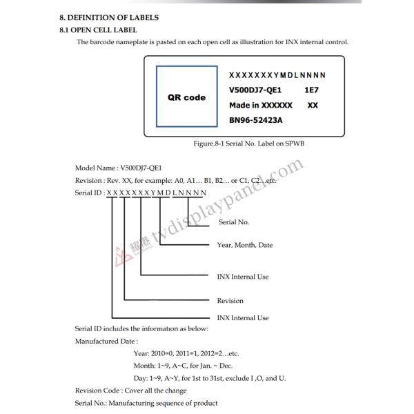 V500DJ7-QE1 INNOLUX LCD Panel 50 Inch 3840*2160 TFT LCD 60Hz Refresh Rate