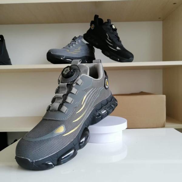 Steel Toe BOA Rotating Button Work Shoes Flying Knit Comfortable Safety Shoes With Kevlar Midsole And PU Sole