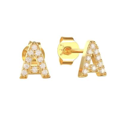 Fashion Sterling Silver A-z Alphabet Earrings 18k Gold Plated 925 Silver Letter Stud Earrings