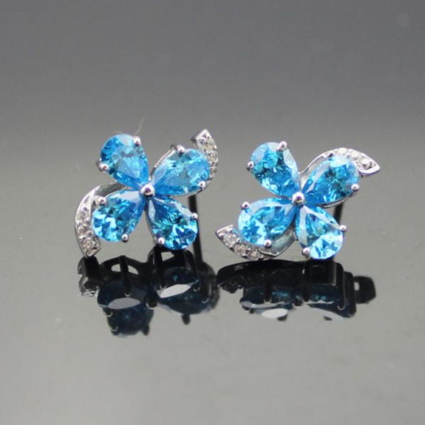 Sterling Silver Amethyst  Cubic Zircon Quatrefoil Stud Earrings(E02)