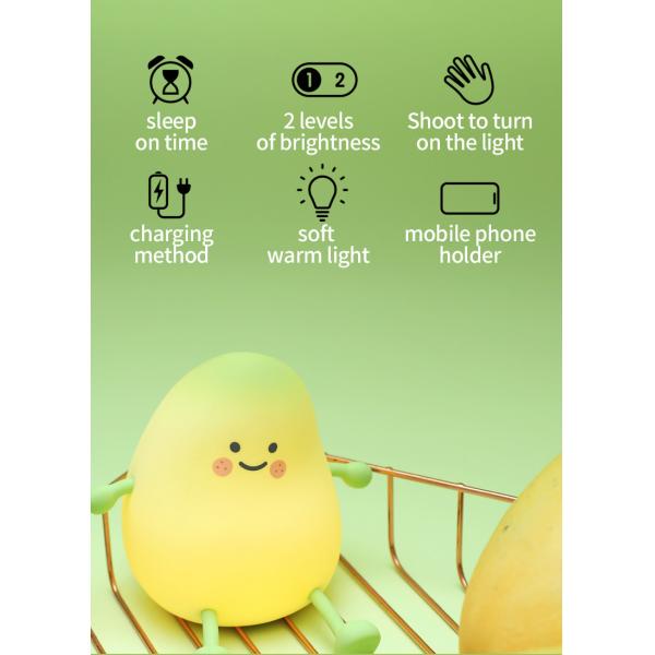 Luz de la noche de la fruta de mango USB Tinta de atenuación recargable lámpara de mesa de silicona LED Decoración de la cama regalo lámpara de dormitorio para niños