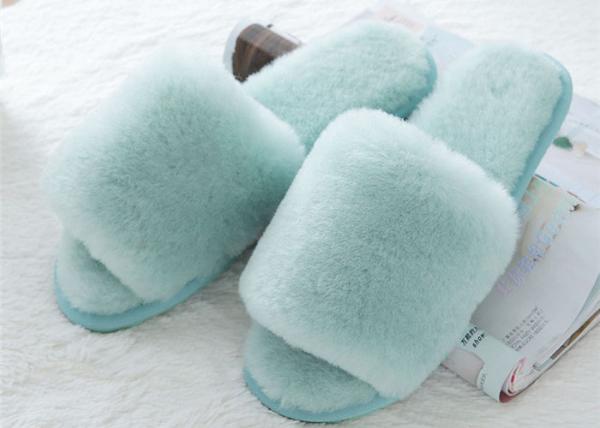 Real Open Toe Sheep Wool Slippers Rubber Sole Sheepskin Fur For Winter