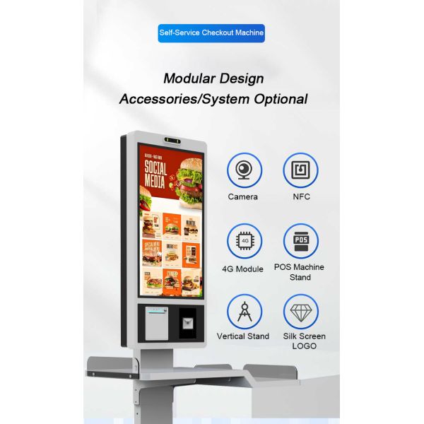 27 inch Android Floor Stand Ordering Kiosk Machine With Thermal Printer/QR Code/RFID