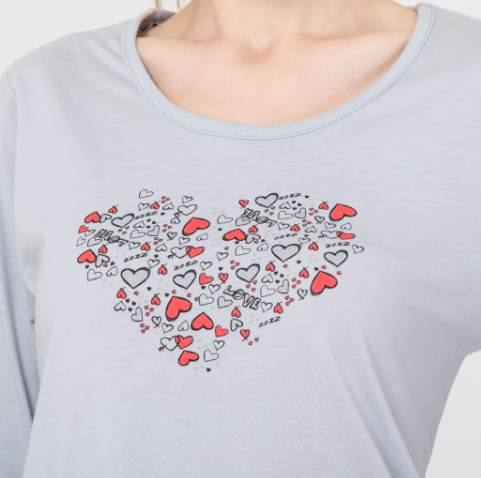 Lightweight Grey Womens Pyjama Sets Round Neck Long Sleeve Top / Printed Long Pants