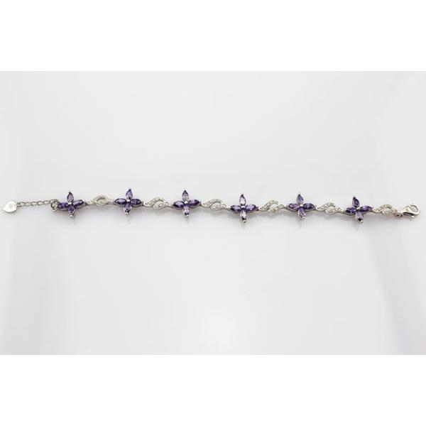 925 Silver Jewellery Quatrefoil Amethyst Cubic Zircon Tennis Bracelet (B04PURPLE)