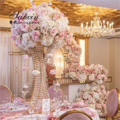 ZT-538 Saixin Flower Metal Stand com Cristal de contas Vaso Para a Decoração de Mesa de Casamento