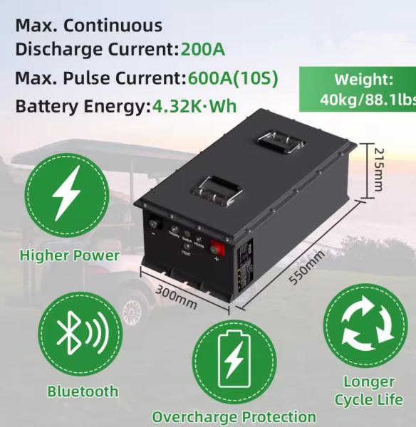 4.6 KWh 36V 120Ah Golf Cart Club Car Four Wheels Electric Lithium Iron Phosphate Lithium Battery With Display Charger