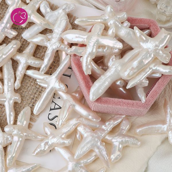 Natural Freshwater Pearl Cross Pendant Irregular Cross Diy Necklace Earrings Baroque Pearl Cross Charms Accessories Wholesale