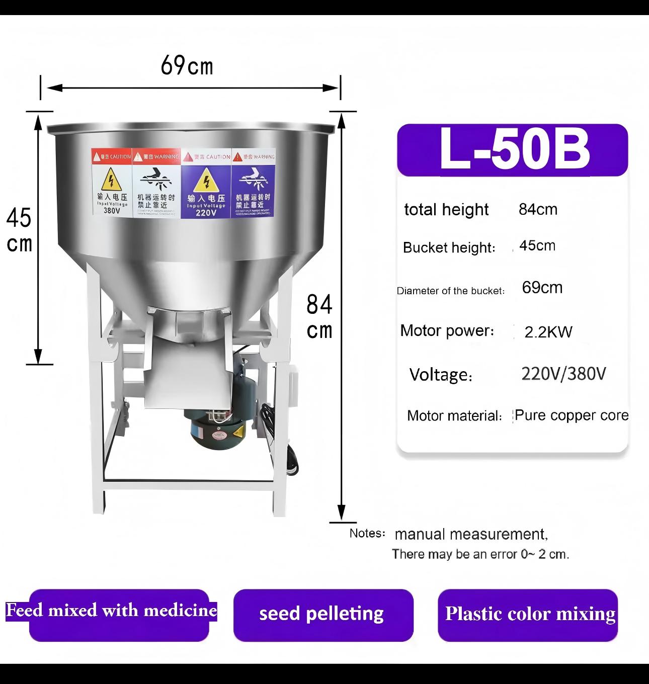 Farm Livestock Feed Mixer Stainless Steel Poultry Feed Mixing Processing Pulverizer 500KG
