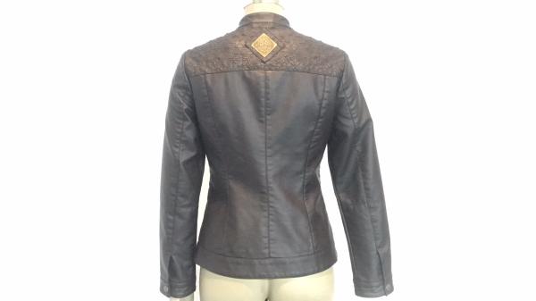 Zip Through Chocolate Ladies PU Jacket With Embroidery And Metal Ingot TW84949