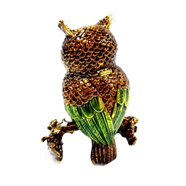 Beautiful owl handpaint metal jewelry box rhinestone owl birds enamel trinket boxes