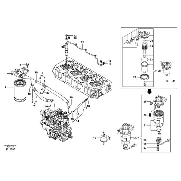 VOE14520578 14520578 Fuel Filter Excavator Spare Parts Fitting For EC55B ECR58 ECR88 EW55B