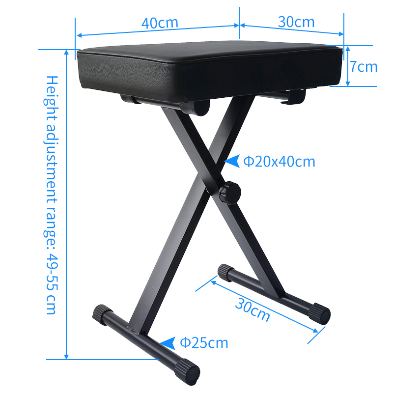 Foldable Height Adjustable Instrument Stool Portable Thick Cushion For Keyboard Guzheng
