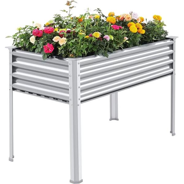 4*2*2.6 Ft Galvanized Raised Garden Bed With Legs Drainage Holes For Backyard