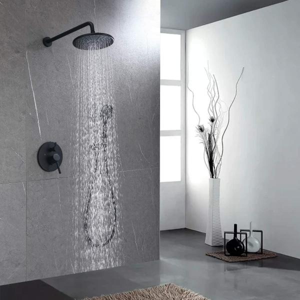 Kingze ceiling shower mixer set bathroom black in wall mounted faucet column rainfall mixer bar shower heads