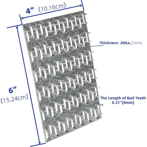 6x4 Inch Pronged Truss Flat Mending Plates Galvanized Steel With 8mm Nail Teeth