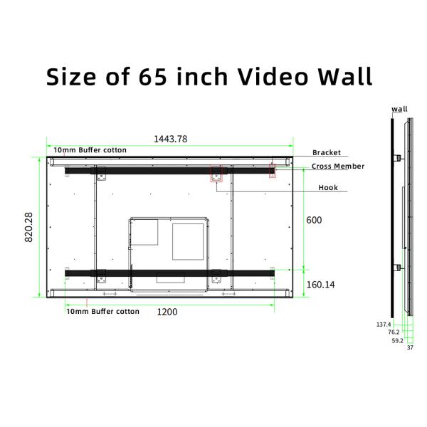 Large 65 Inch Wall Mount Break Proof Screen Metal Shell Large Splicing Screen 4K UHD Display LCD Digital Signage Screen Advertising Video Wall