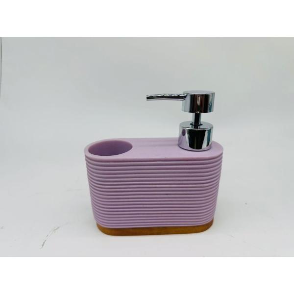 2N1 Sand Stone Kitchen Soap Dispenser With S/S Brush And Chrome ABS Pump Hand Painted Base And Body With Fine Circle