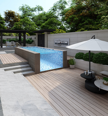 Piscine préfabriquée en plaque murale acrylique transparente personnalisée avec réservoir de filtre et conception brune