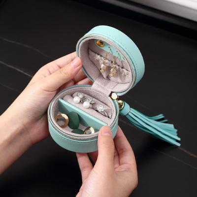 PU Leather Mini Round Jewelry Gift Boxes Bulk For Tassel Earring Ring Packaging Box