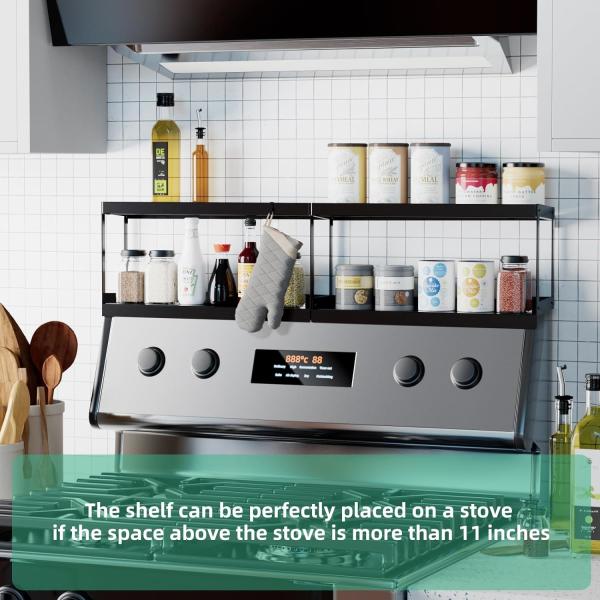 Sleek Double Layer Magnetic Storage Rack Kitchen Shelf For Stove Top Organizer
