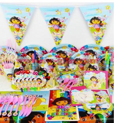 Kids girls Birthday Party Decoration carton Set Dora Theme Party Supplies Baby Birthday Party celebration