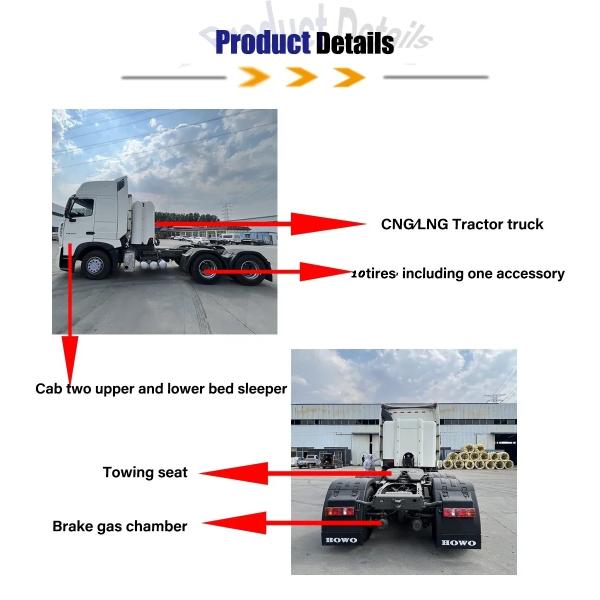 GCC Certified HOWO T7 LNG CNG Cascade Trailer Tractor Truck with Engine Capacity>8L