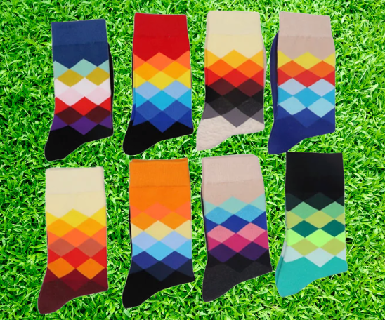 Creative Trendy Mens Socks Colorful Design Cotton Material Custom Logo Dress Crew Socks