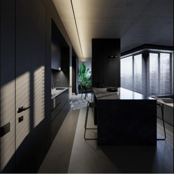Apartment Black Wood Grain Kitchen Cabinets Melamine Dark Grey Wood Grain Kitchen Cabinets