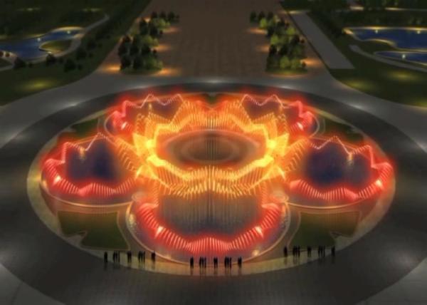 Polygon Shape Mini Musical Fountain , Colorful Flower Water Dance Fountain Systems