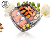 Contenedores de Sushi descartáveis pretos com tampa anti-nevoeiro de plástico redondo e quadrado ecológico