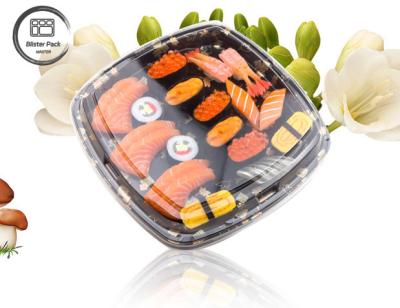 Black Disposable Sushi Containers with Anti Fog Lid Eco Friendly Plastic Round & Square