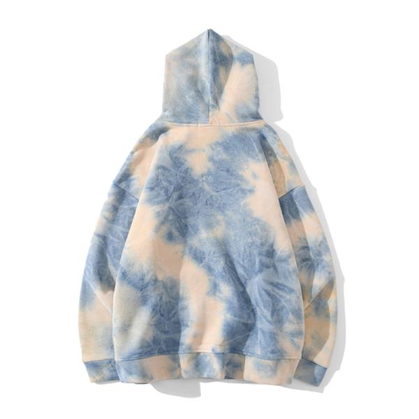 Blue Pink Oversize Tie Dye Hoodie Unisex Drawstring Hooded Sweatshirt For Running
