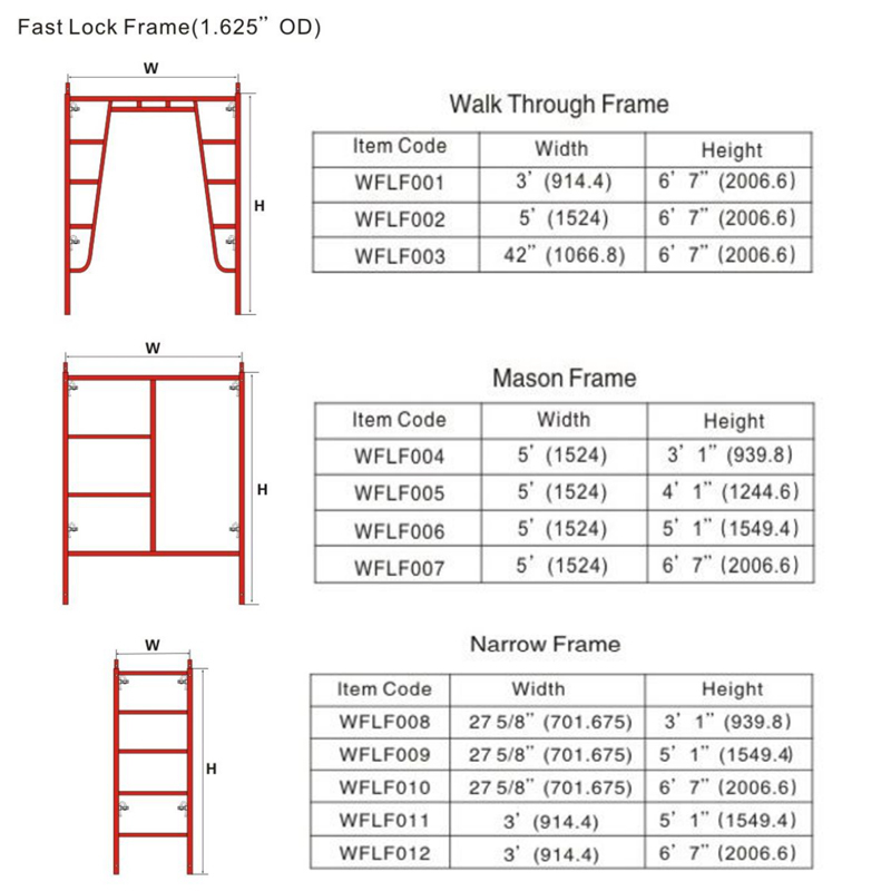 3ft x 6ft 8in Snap-On Walk-Thru Scaffolding Frame with Galvanized Light Steel Structure