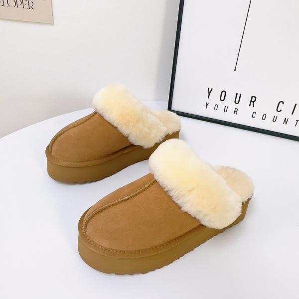 Factory Custom Cowhide Height-Increasing Women'S Outdoor Thick-Soled Slippers for winter wear