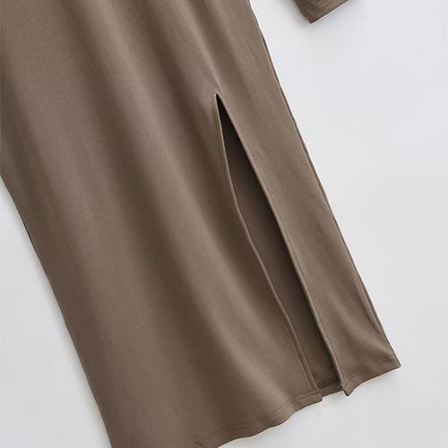 Summer V Neck Long Sleeved Slim Hooded Dress With Side Slit Buttock Skirt