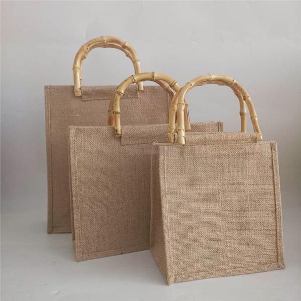 Household Large Cotton Burlap Tote Bag With Leather Handle