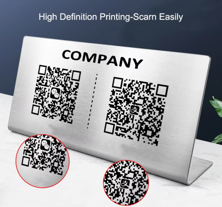 Metal Digital Menu QR Code NFC Stand Waterproof Laser Engraved Stainless Steel Google Review Table Display Label Sign