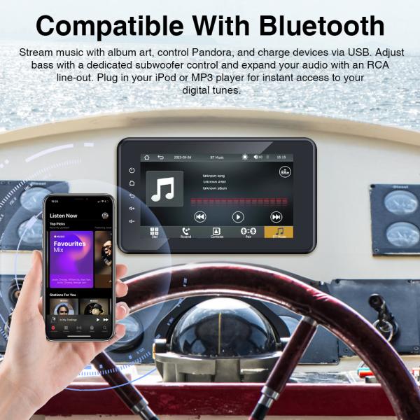 8 Inch Marine Boat Stereo Waterproof IP6X With Wireless CarPlay Android Auto For Marine Golf Cart Motorcycle