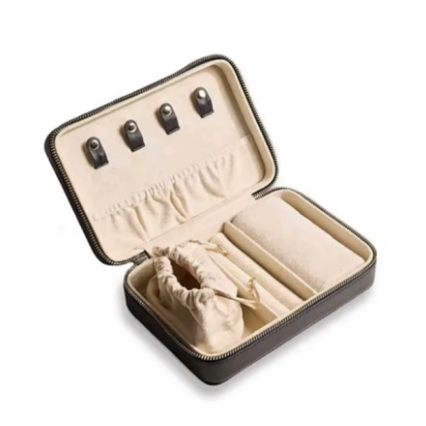 Custom Luxury Leather Jewelry Boxes Organizer Zipper Jewelry Travel Case For Women