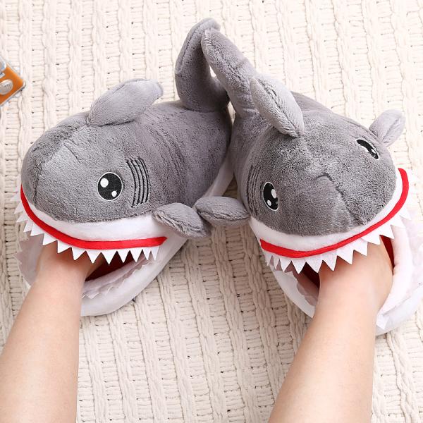 Y-Z Winter Cartoon Animal Soft Warm Fuzzy Shark Shoes Funny Fluffy House Indoor Floor slippers