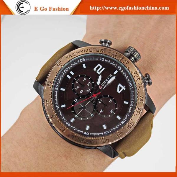 Brown Leather Watch Retro Watches for Man Business Watch 3 Subdials Quartz Analog Watches