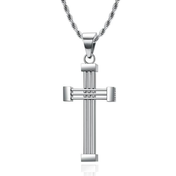 Stainless Steel Gold Plated Cross Necklace for Men Simple Design Christian
