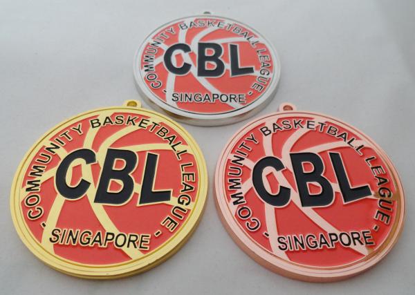 Basketball League Zinc Alloy / Pewter / Iron Enamel Medal with Zinc Alloy Die Casting, Gold Plated