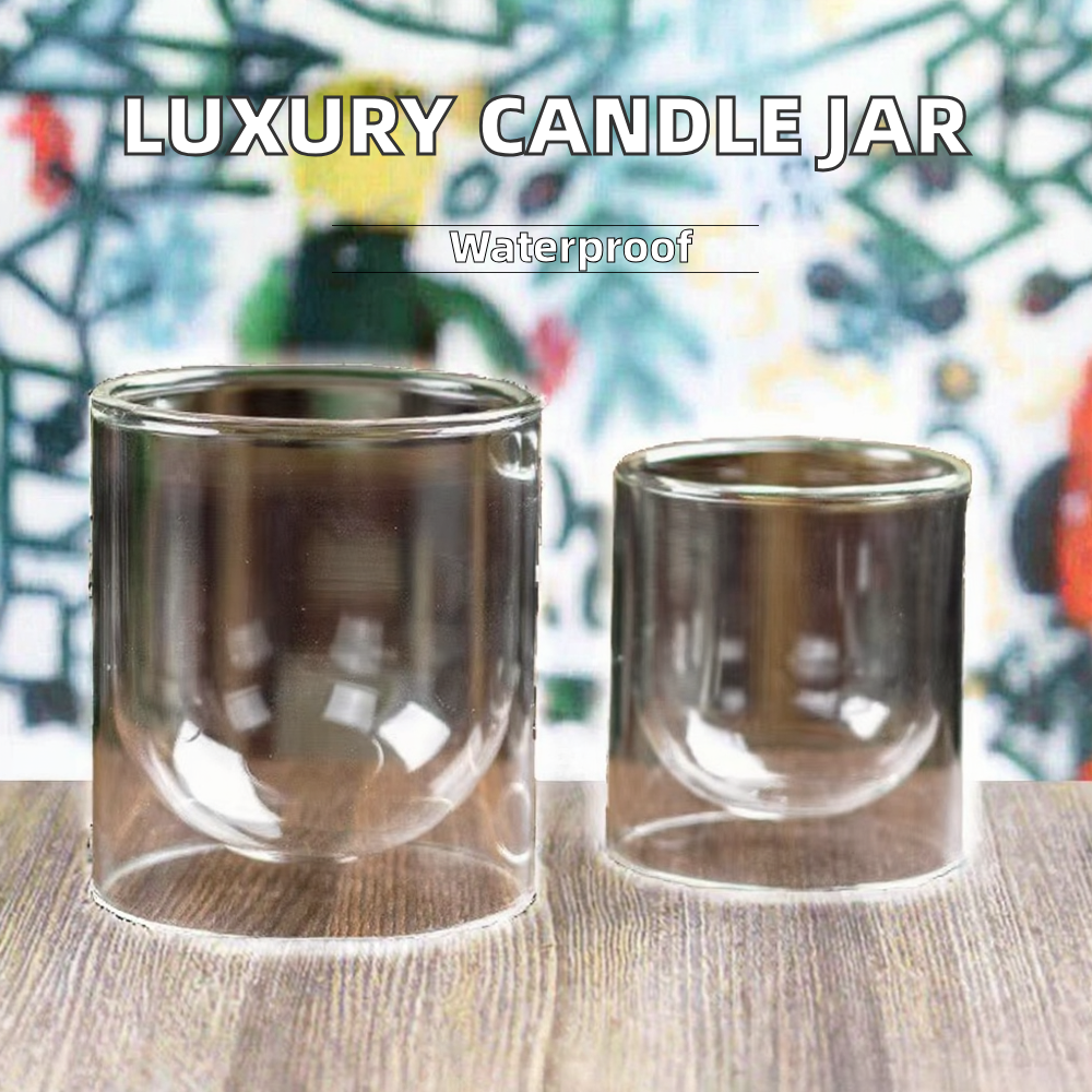 High Borosilicate Glass Candle Holder Cups Double Wall Glass Candle Jar Heat Resistant