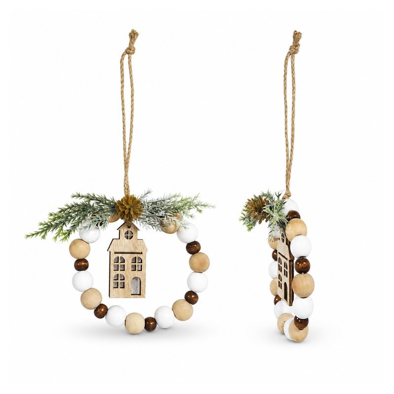 Beaded Wooden House Hanging Wreath Multi View