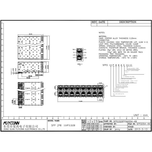 320pin 2x8 Ports SFP Connector Female Press-Fit with Light