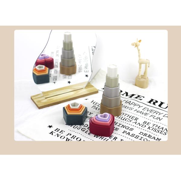 Toddler Educational Silicone Stacking Blocks With Star Heart Flower Shape