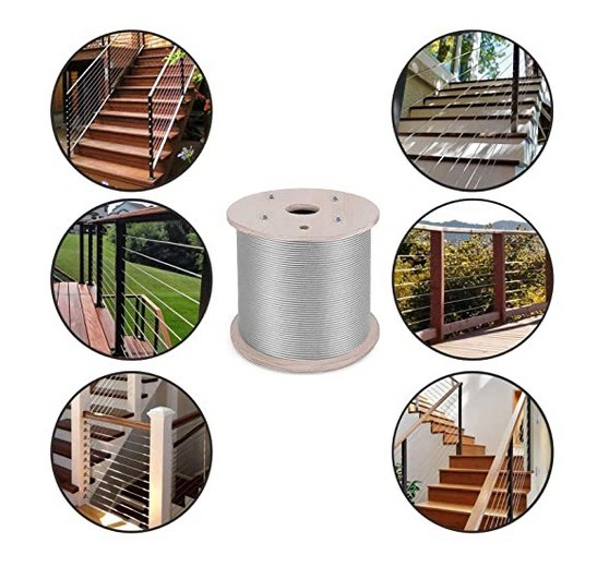 400ft Thickened Stainless Steel Cable 7x19 Strand Wire Rope for Yard Zip line Deck Railing 1/4